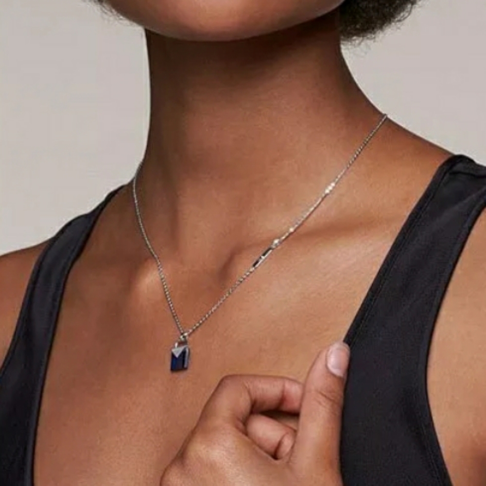 Sterling silver blue sapphire padlock necklace New - Picture 3 of 7